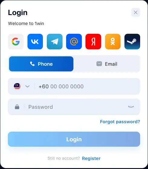 1win login page